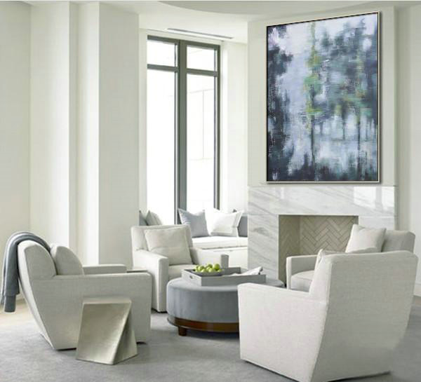 Extra Large Abstract Painting On Canvas,Oversized Abstract Landscape Painting,Hand Paint Abstract Painting,Grey,Light Green,Black.etc